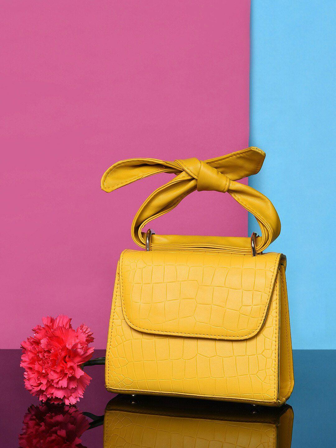 haute sauce by campus sutra textured structured handheld bag with tie up detail