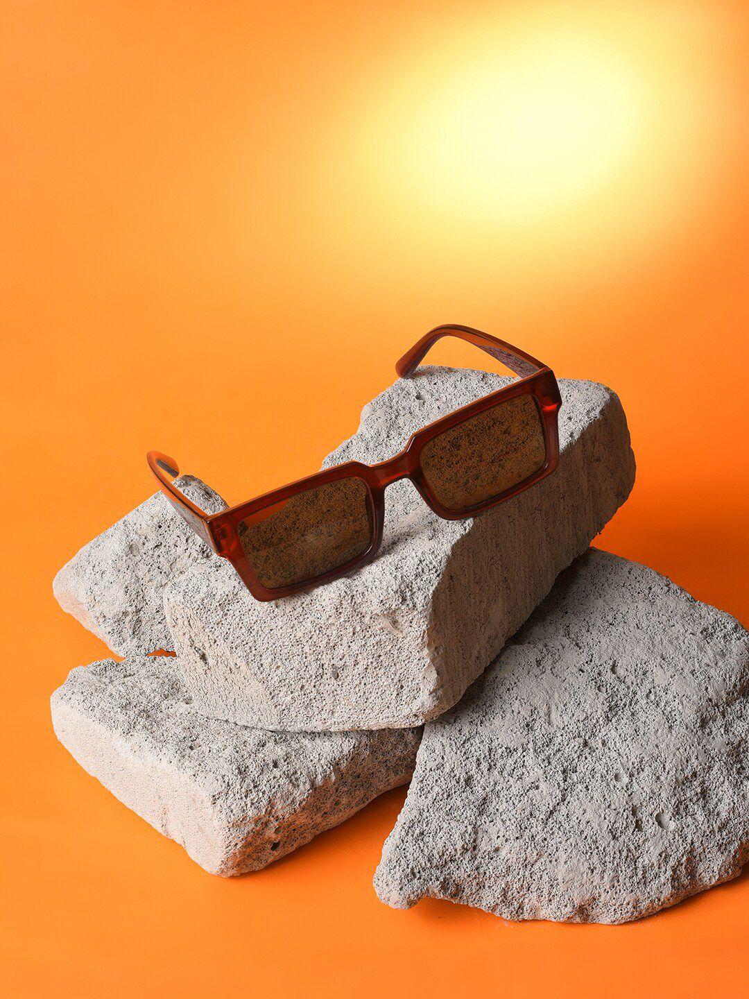 haute sauce by campus sutra unisex brown lens & brown rectangle sunglasses with uv protected lens