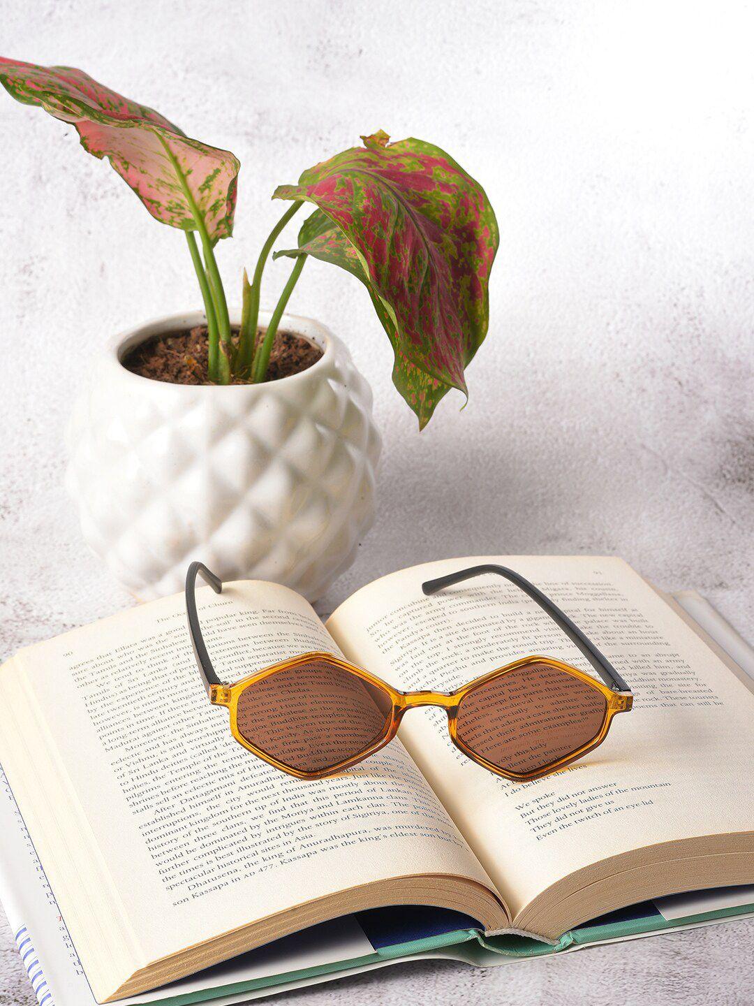 haute sauce by campus sutra unisex brown lens & yellow other sunglasses with uv protected lens