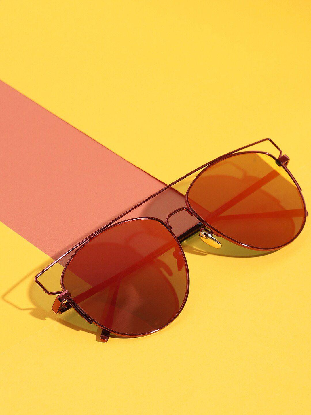 haute sauce by campus sutra unisex orange lens & black wayfarer sunglasses with polarised lens