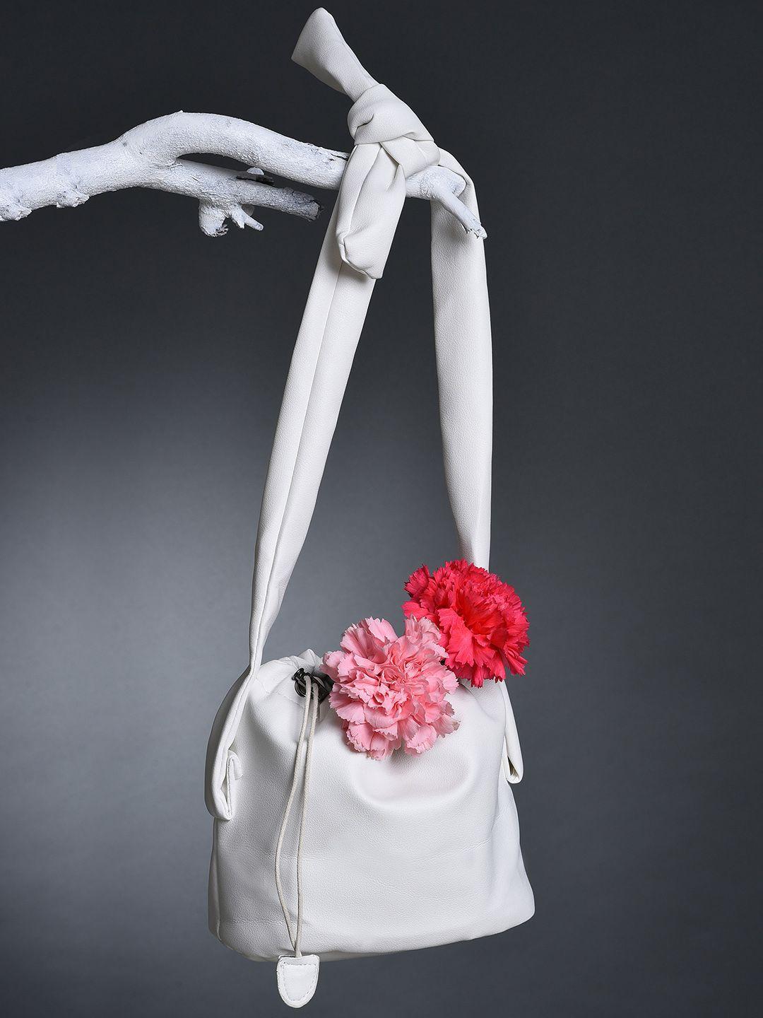 haute sauce by campus sutra white bucket hobo bag