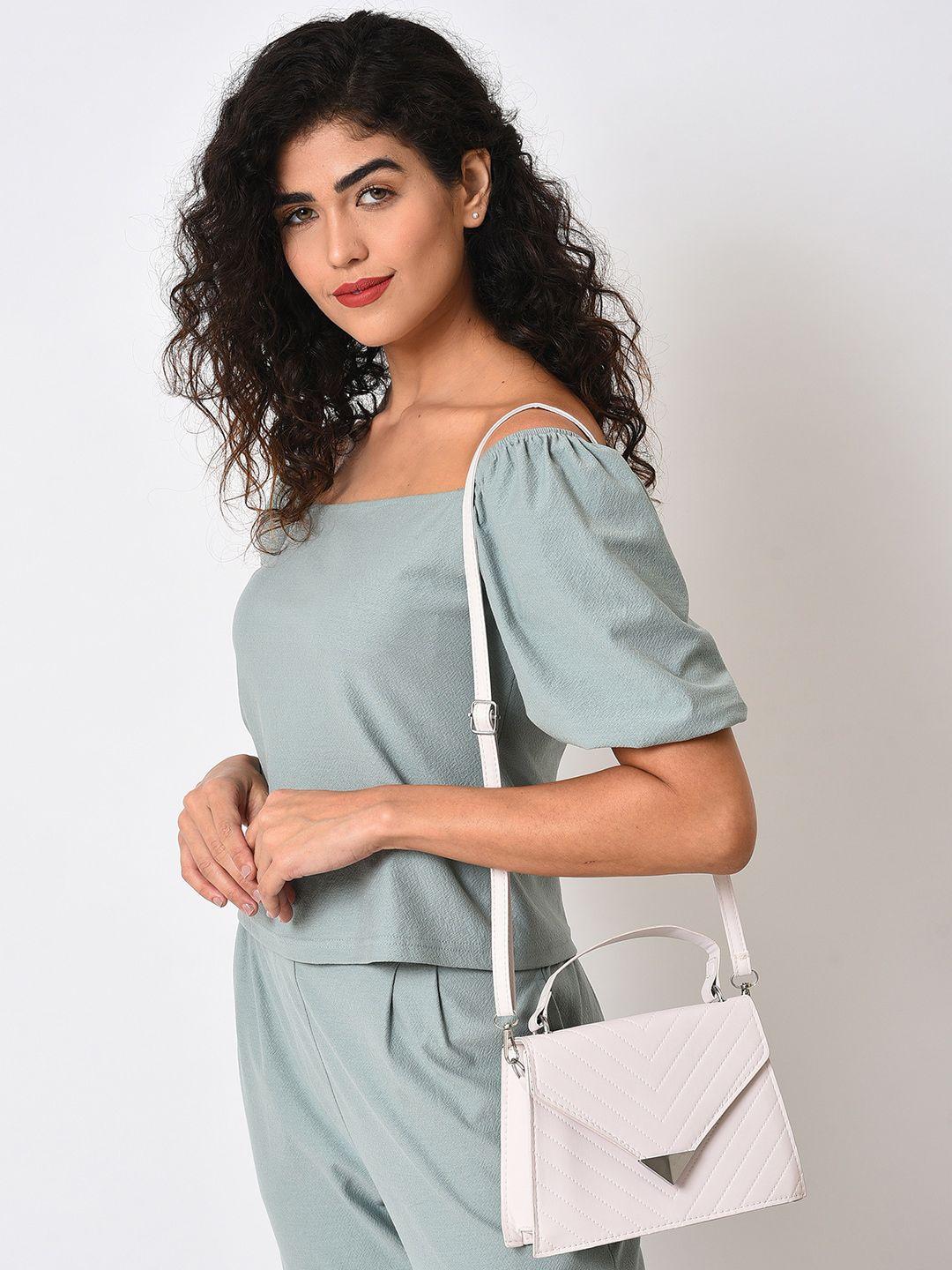 haute sauce by campus sutra white pu structured shoulder bag with quilted