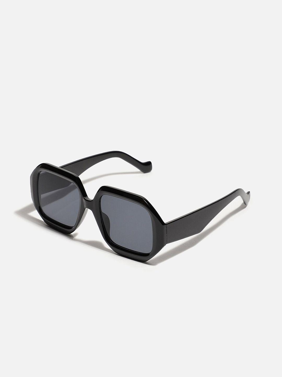 haute sauce by campus sutra women black lens & black oversized sunglasses with polarised lens