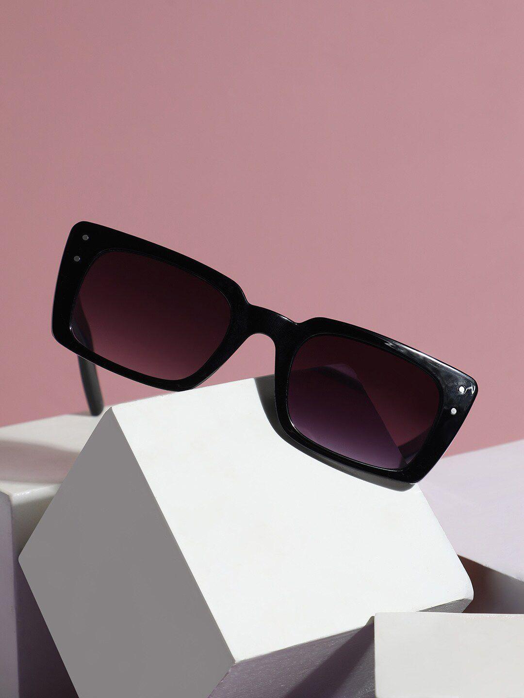 haute sauce by campus sutra women black lens & black rectangle sunglasses with polarised lens