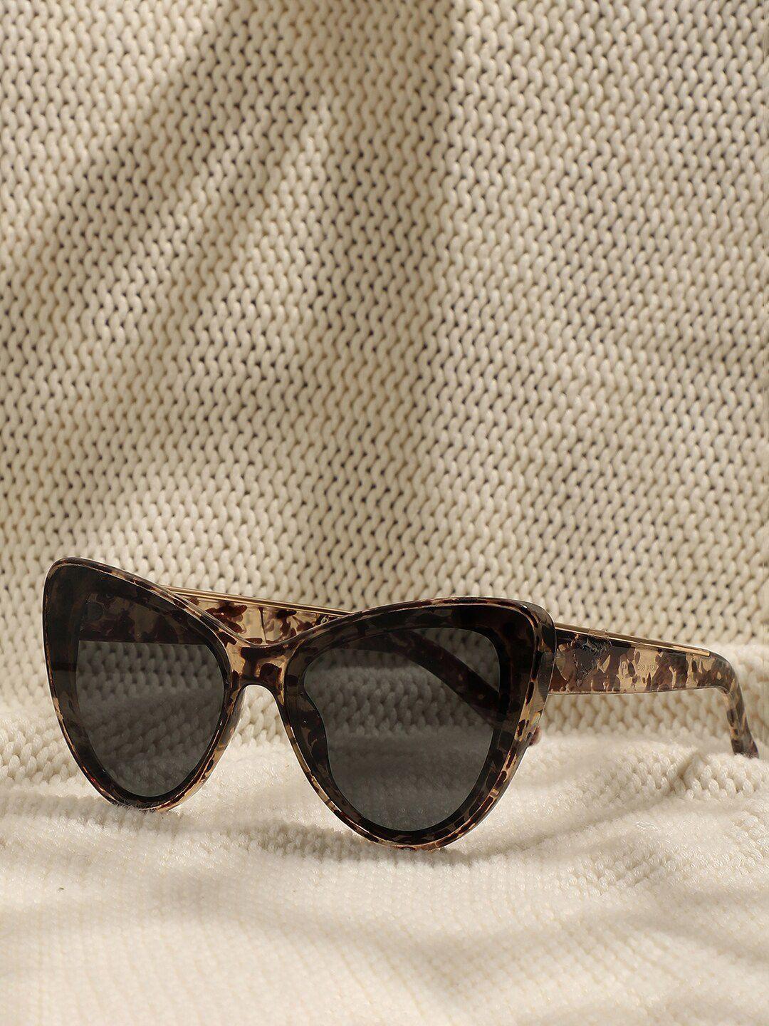 haute sauce by campus sutra women black lens & brown cateye sunglasses with polarised lens