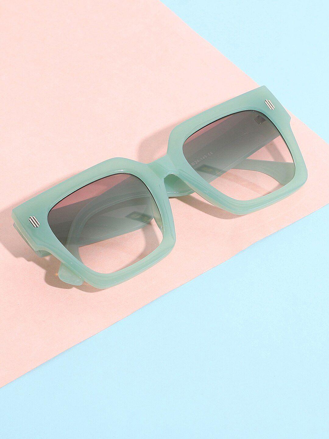 haute sauce by campus sutra women black lens & green oversized sunglasses with polarised lens