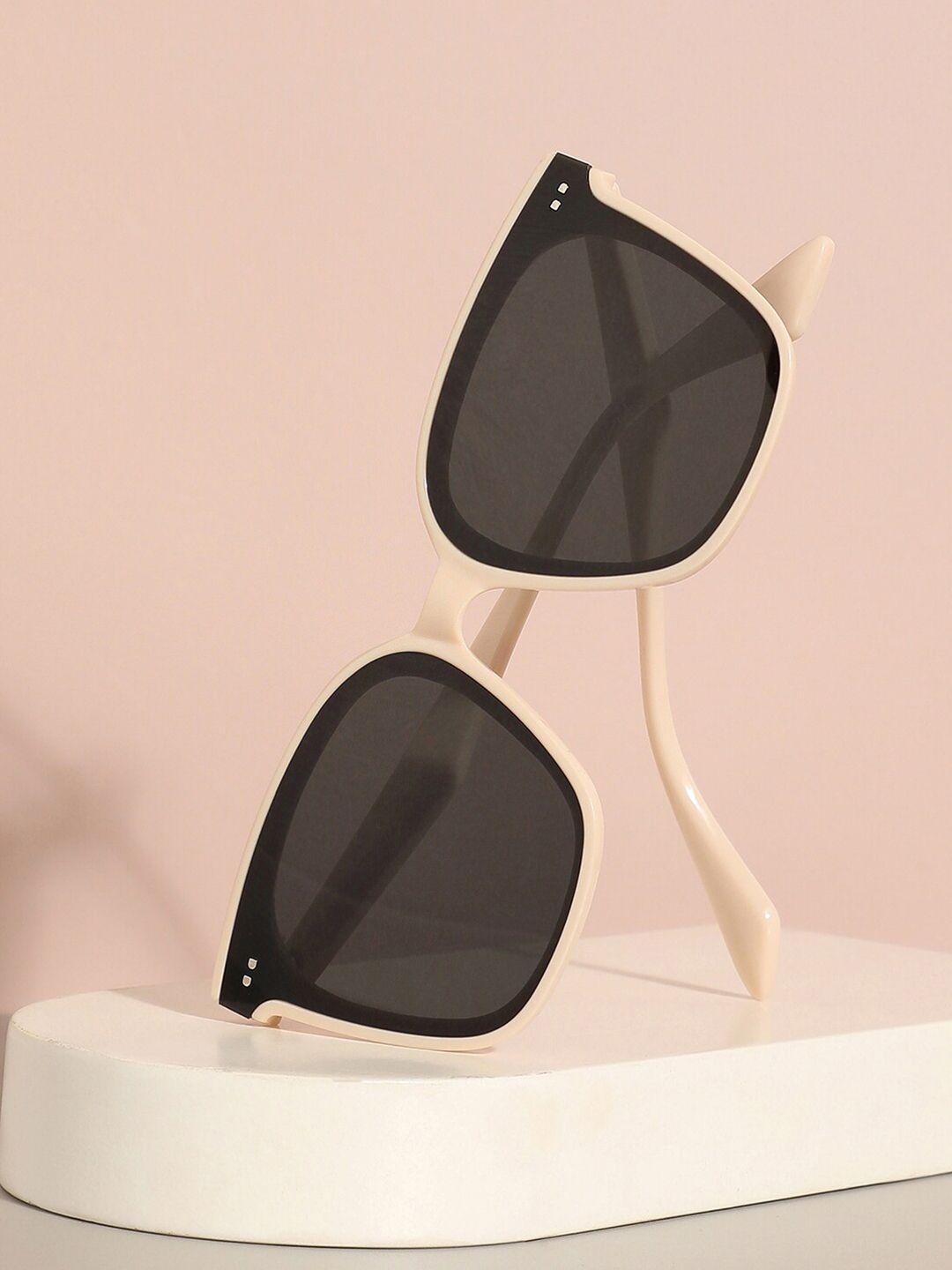 haute sauce by campus sutra women black lens & white oversized sunglasses with polarised lens