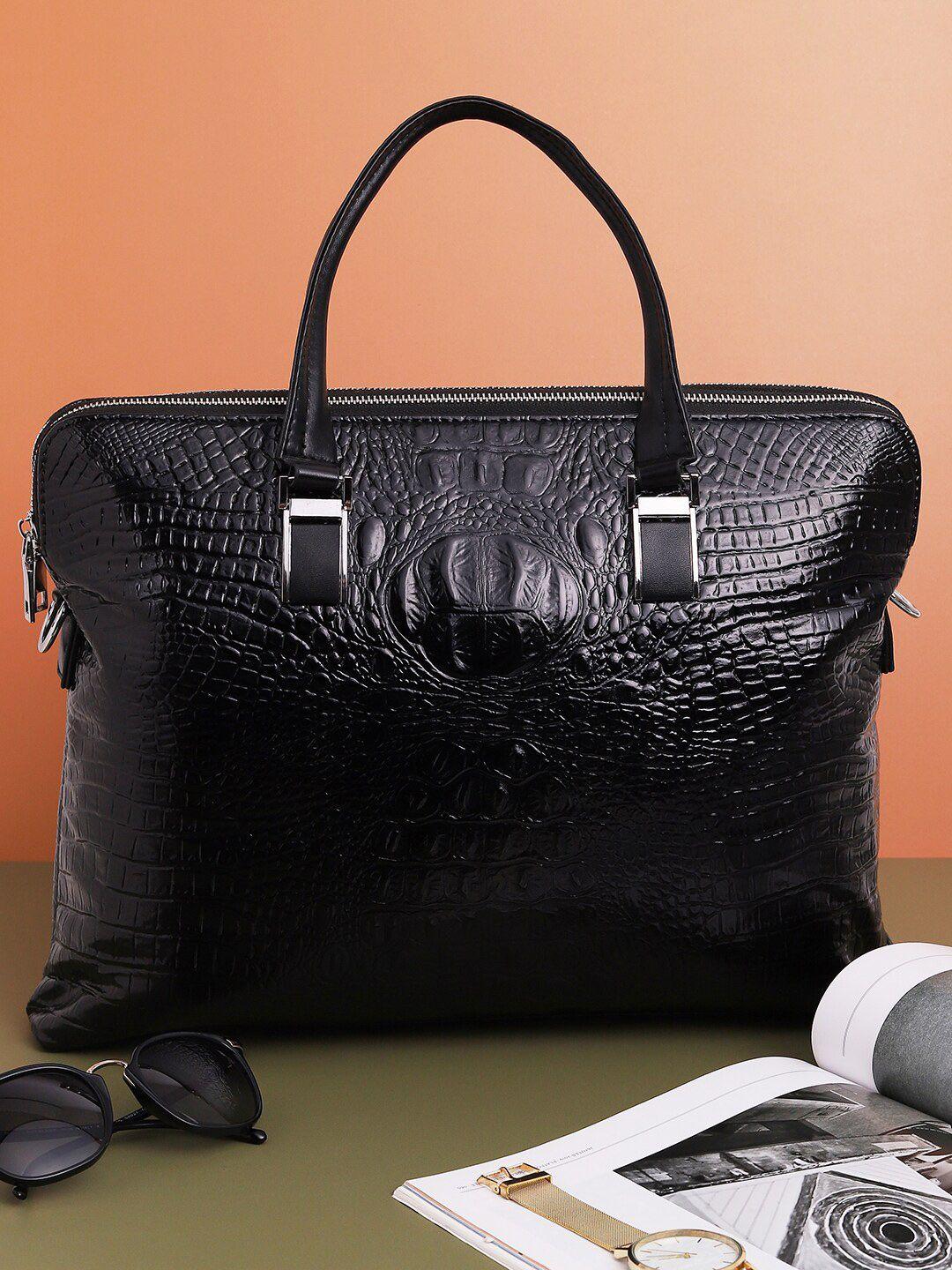 haute sauce by campus sutra women black textured pu laptop bag