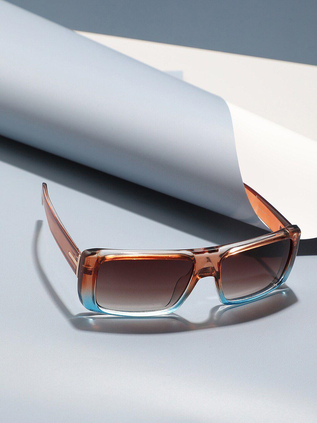 haute sauce by campus sutra women brown lens & rose gold-toned rectangle sunglasses with polarised lens