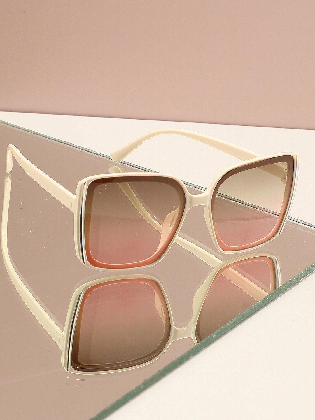 haute sauce by campus sutra women brown lens & white oversized sunglasses with polarised lens