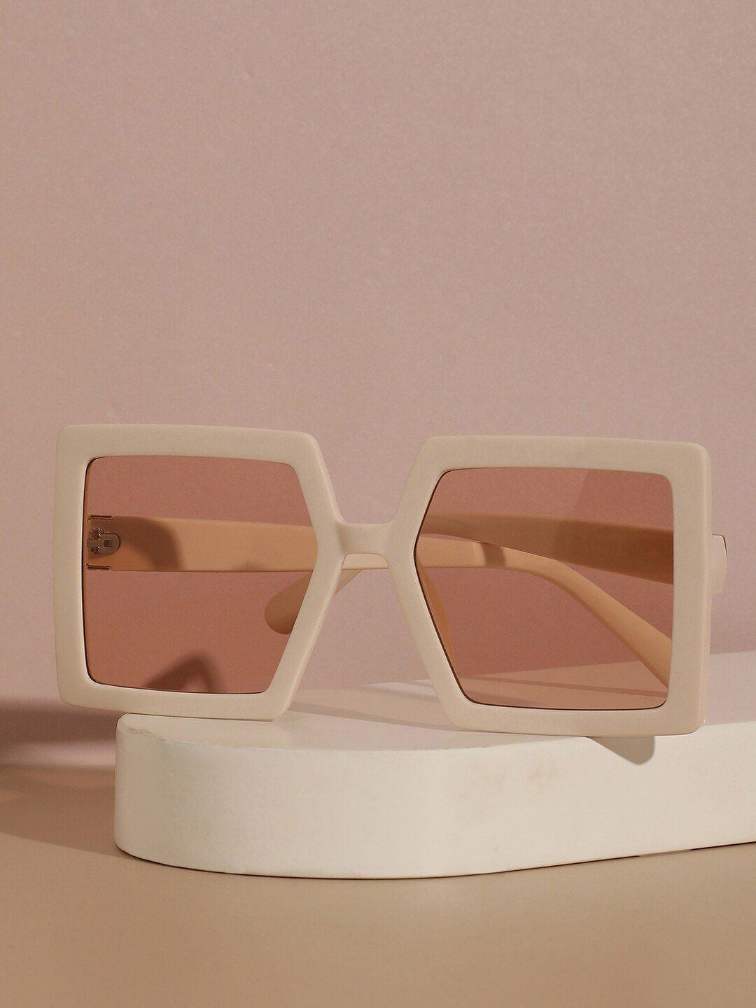 haute sauce by campus sutra women brown lens & white rectangle sunglasses with polarised lens