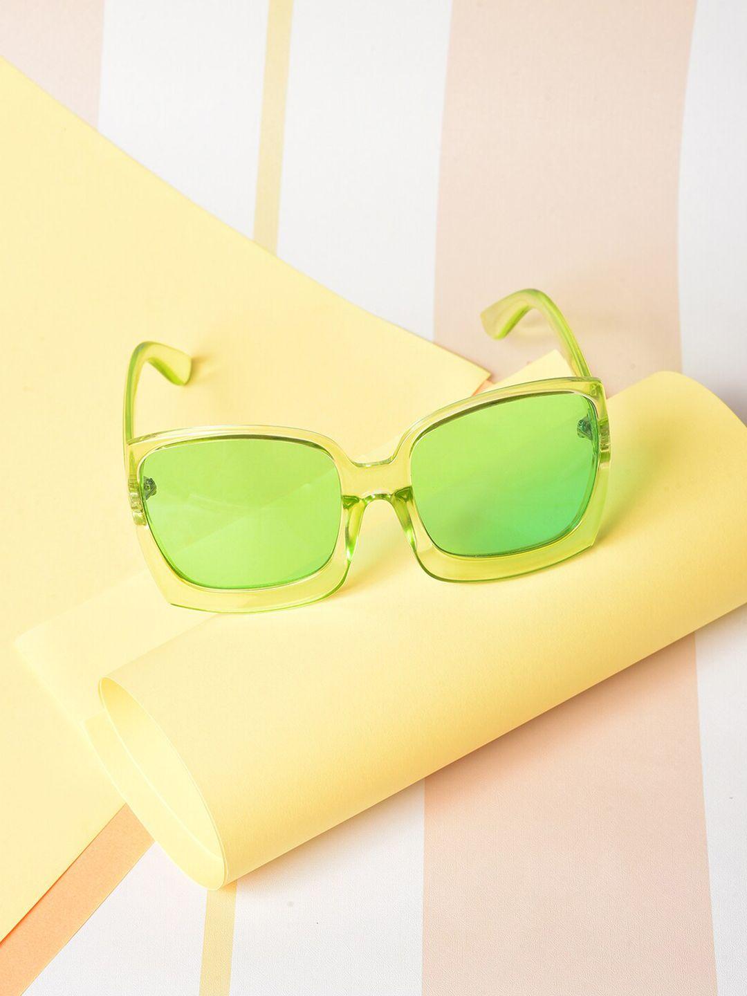 haute sauce by campus sutra women green lens & green oversized sunglasses