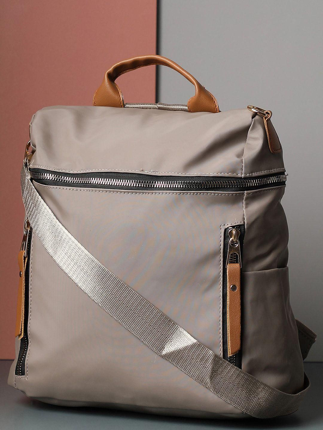 haute sauce by campus sutra women grey & brown backpack