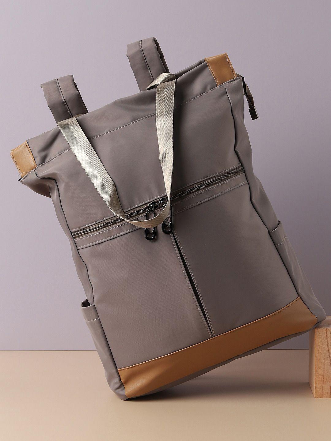 haute sauce by campus sutra women grey & brown backpack