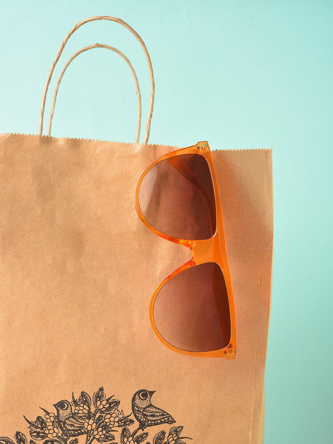 haute sauce by campus sutra women orange lens & orange wayfarer sunglasses with polarised and uv protected