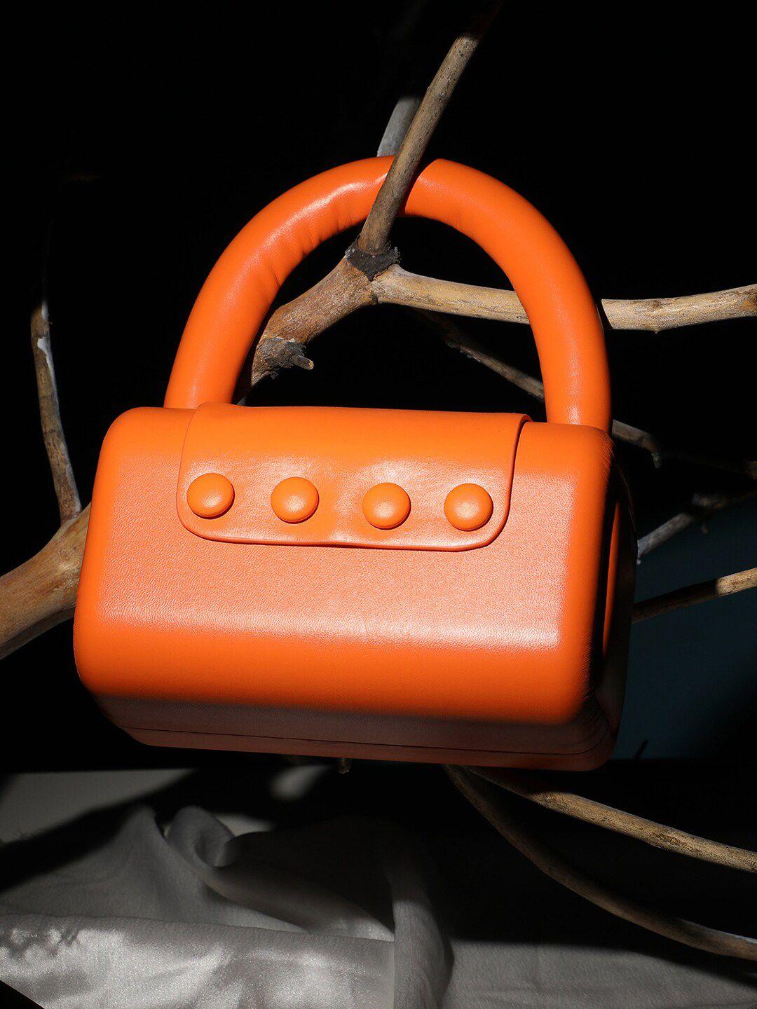 haute sauce by campus sutra women orange pu structured handbag