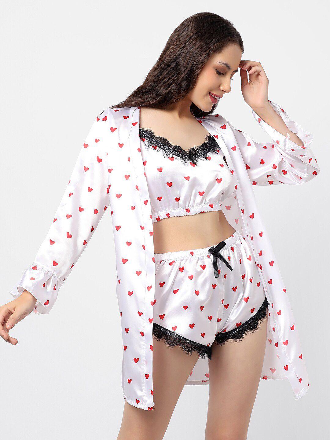 haute sauce by campus sutra women white & red printed night suit