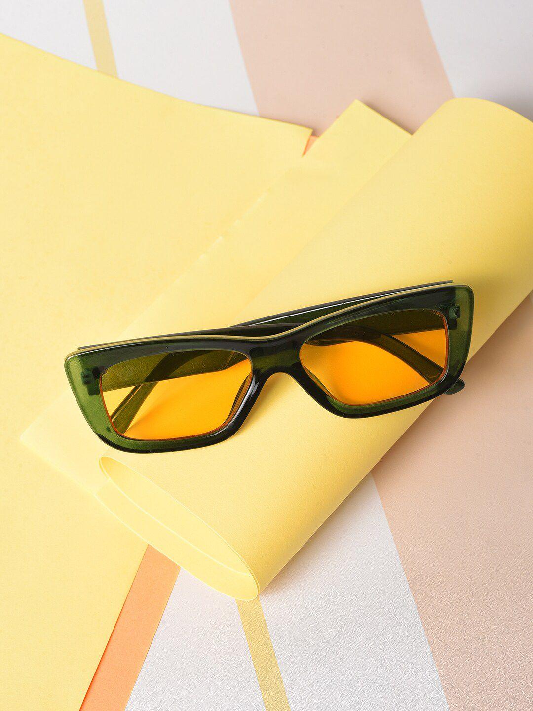 haute sauce by campus sutra women yellow lens & green rectangle sunglasses with uv protected lens
