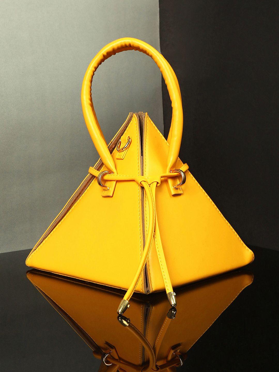 haute sauce by campus sutra women yellow structured handheld bag