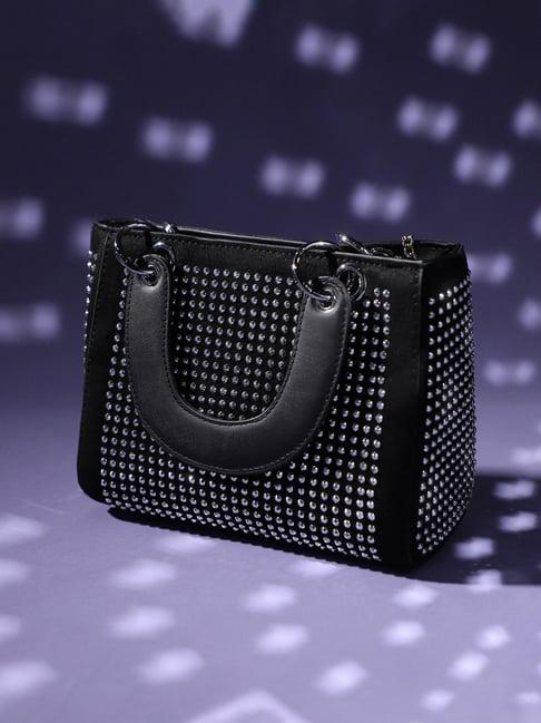 hautesauce black textured medium leather handheld handbag