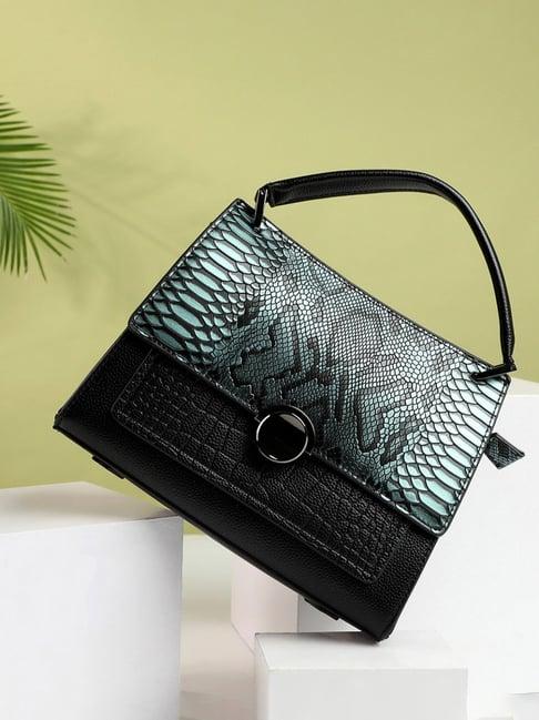 hautesauce black snake print medium handheld handbag