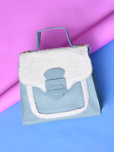 hautesauce blue textured medium satchel handbag