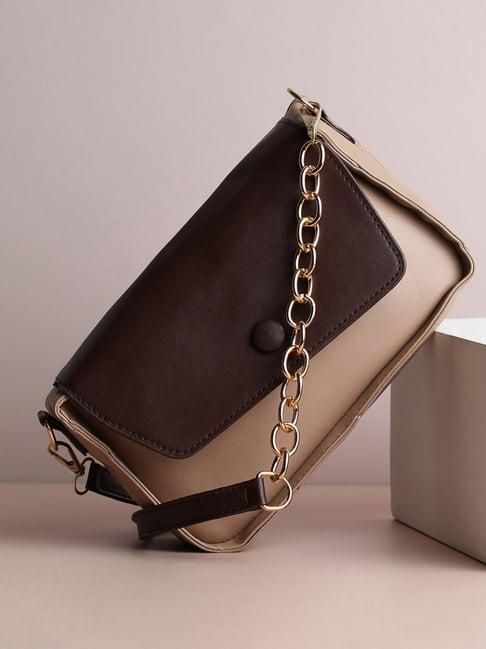 hautesauce brown color block medium handheld handbag