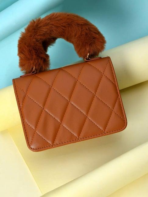 hautesauce brown quilted medium handheld handbag