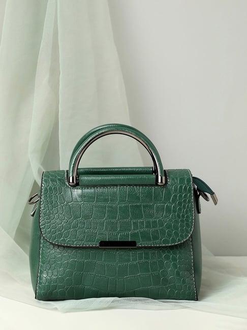 hautesauce green textured medium handheld handbag