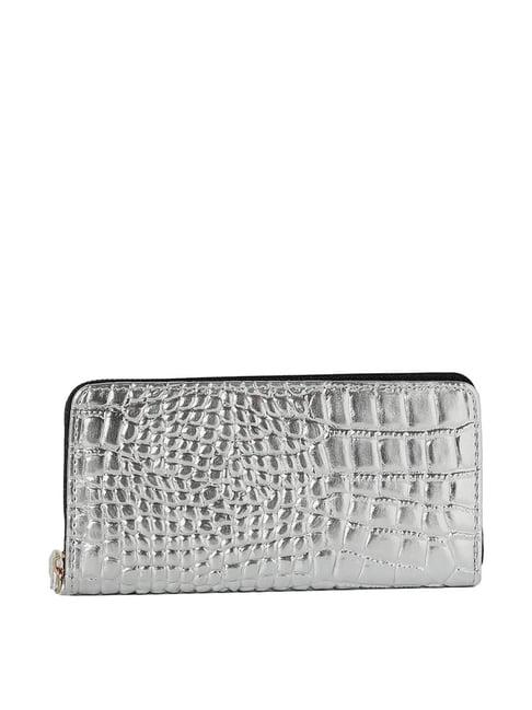 hautesauce silver textured zip around wallet for women