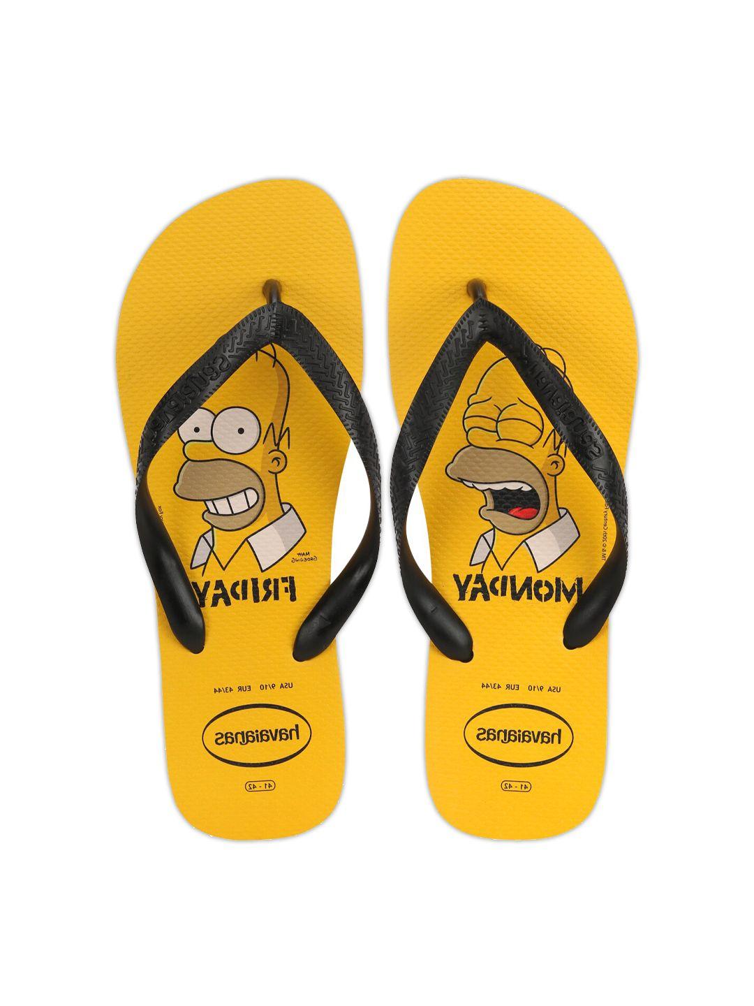 havaianas men yellow & black printed rubber thong flip-flops