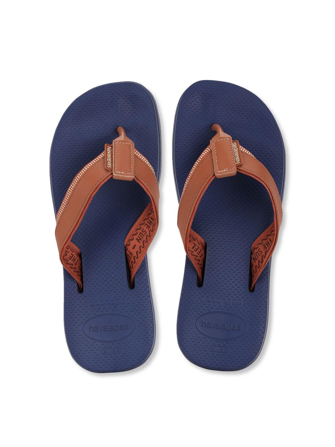 havaianas men brown & navy blue rubber thong flip-flops