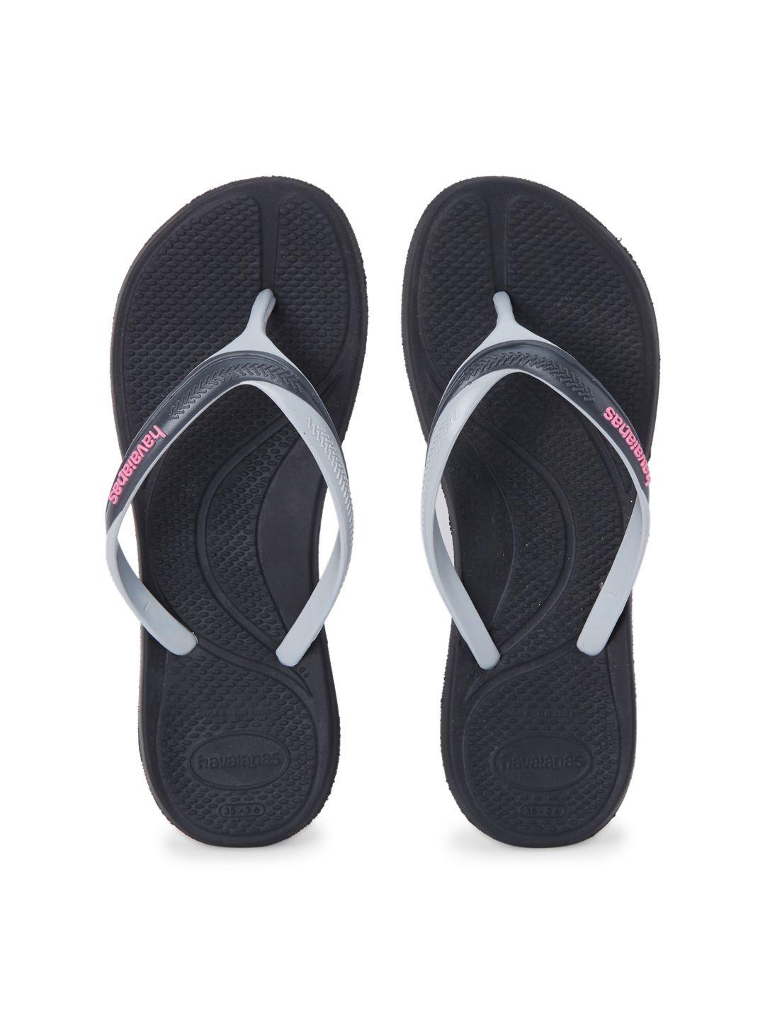 havaianas women black & grey printed thong flip-flops