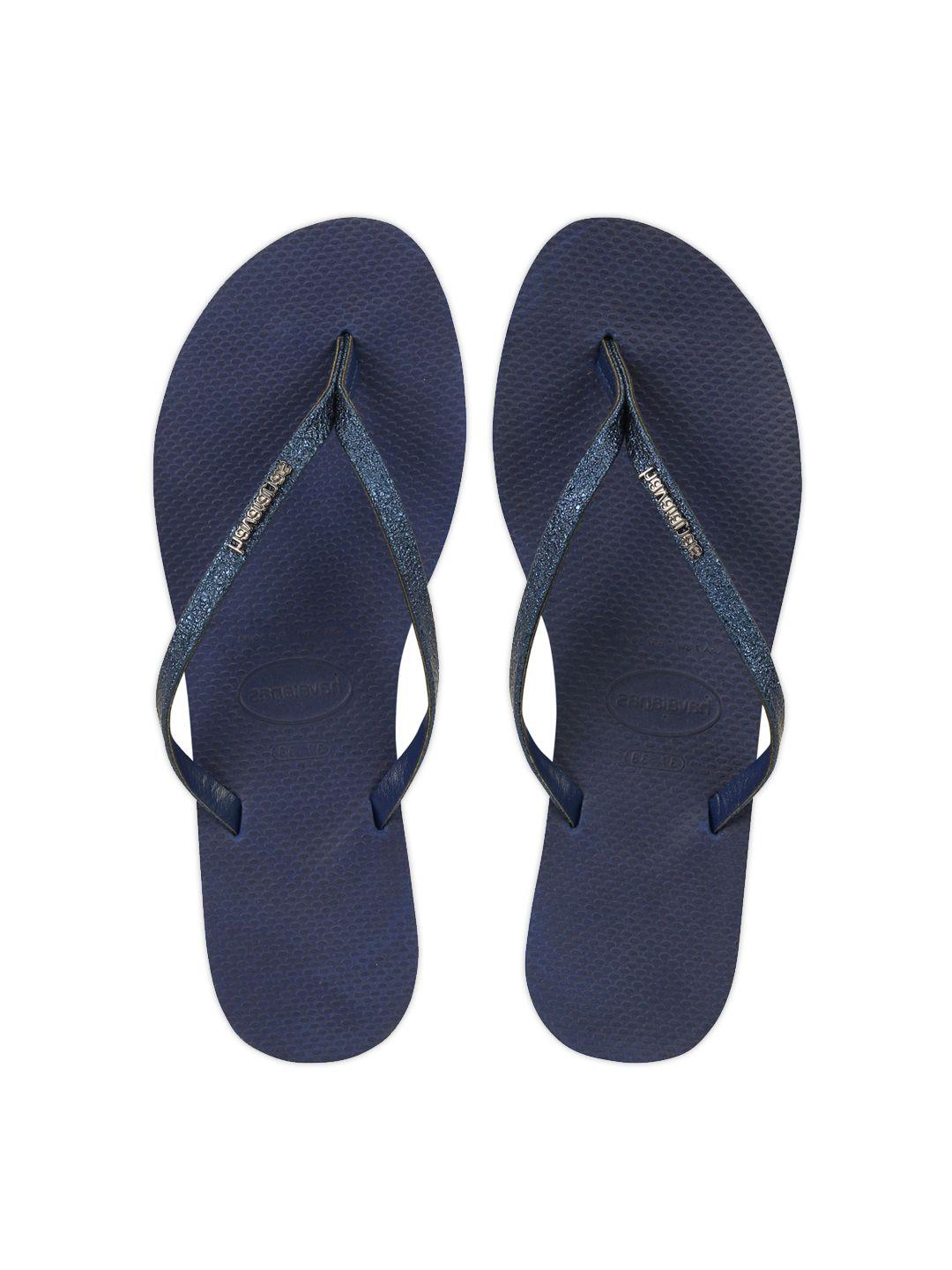 havaianas women navy blue rubber thong flip-flops
