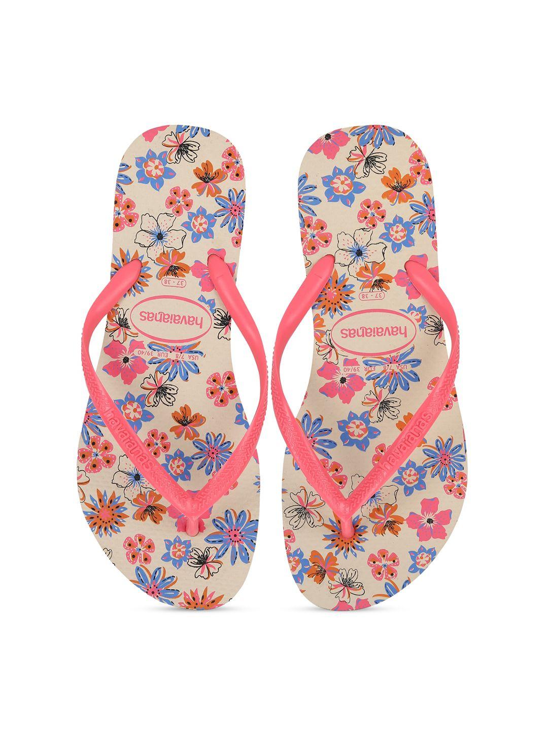 havaianas women pink & blue printed rubber thong flip-flops