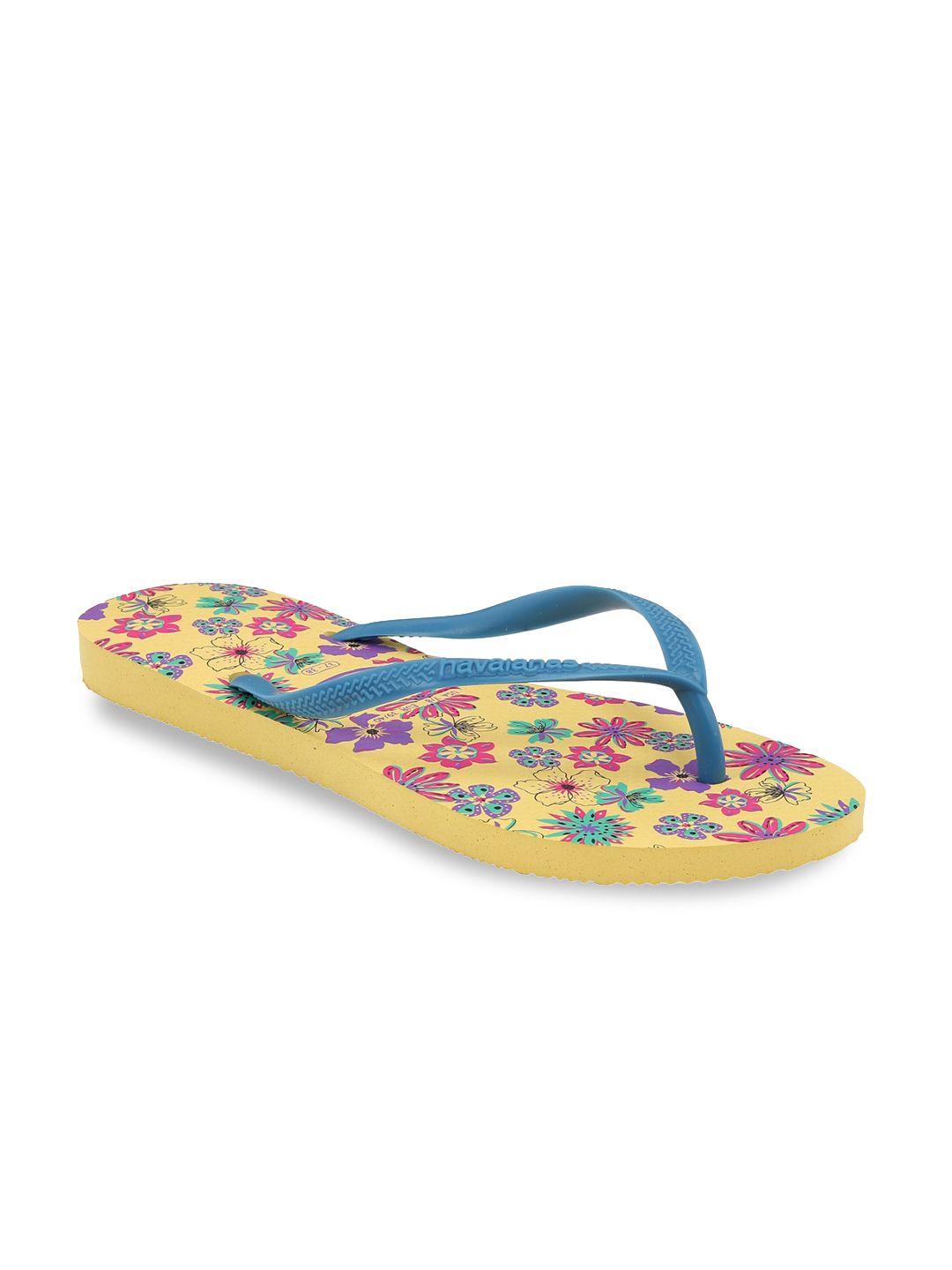 havaianas women yellow & pink printed rubber thong flip-flops