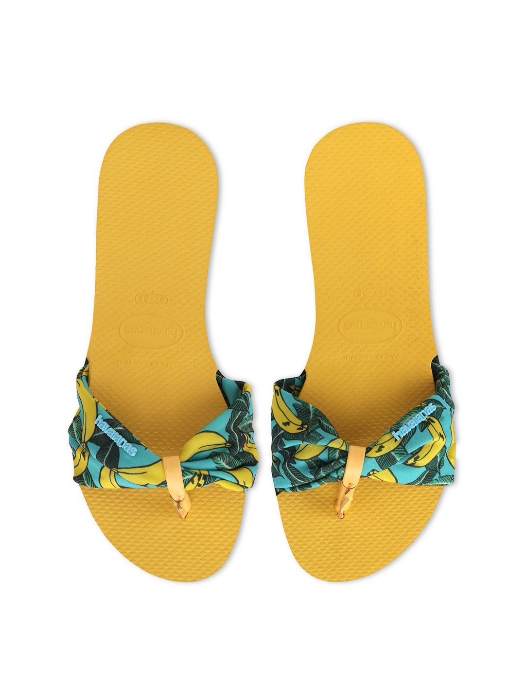 havaianas women yellow printed flip flops