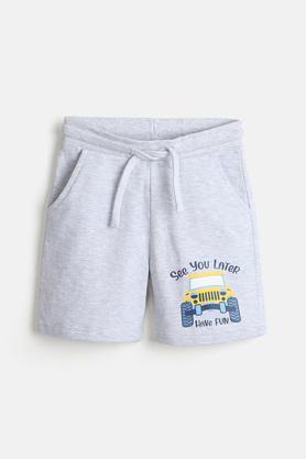 have fun cotton graphic printed boy's shorts - ecru melange