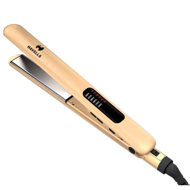 havells hs4152 hair straightener with titanium coated plates - golden