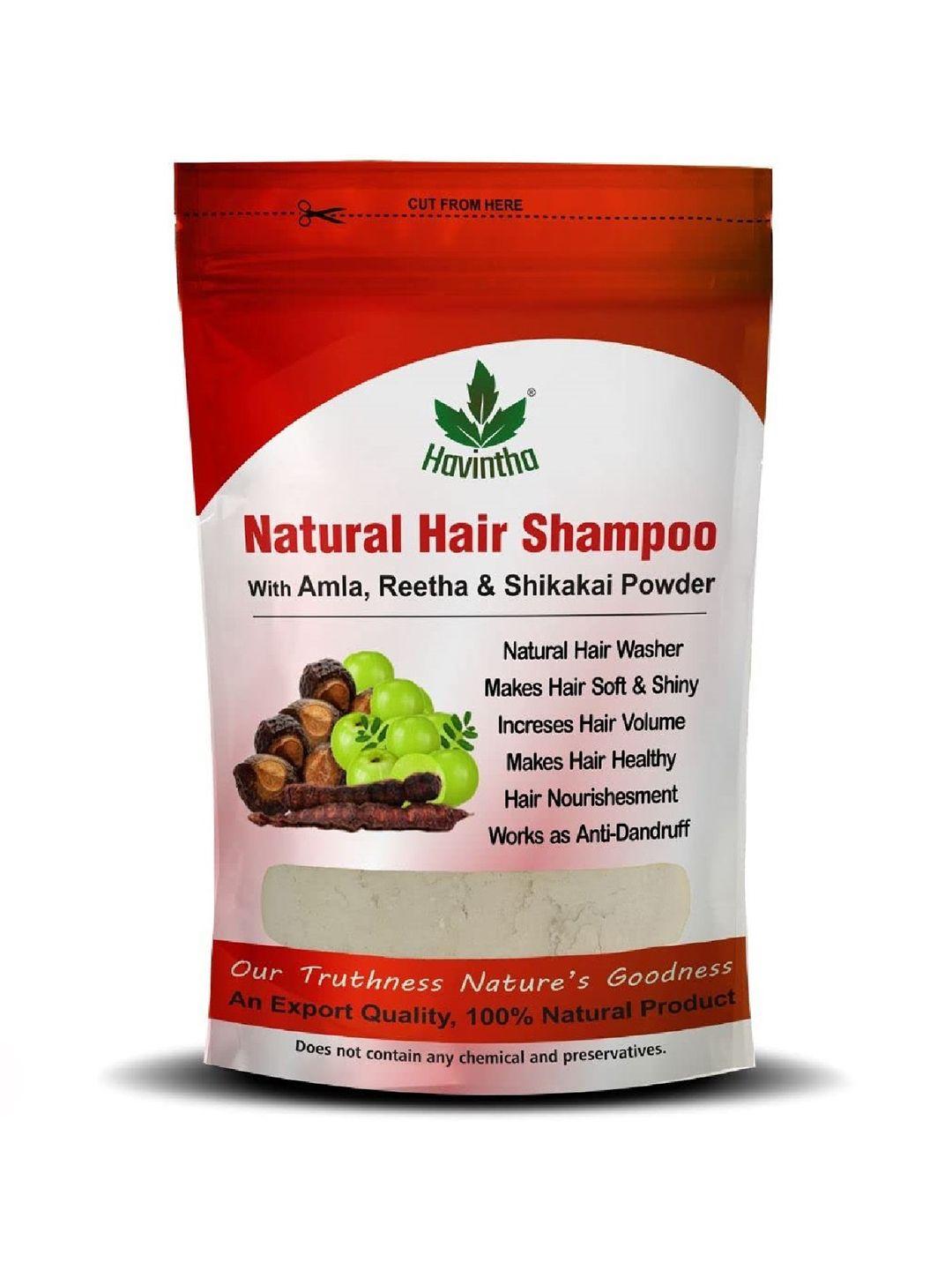 havintha green natural hair shampoo with amla, reetha and shikakai powder