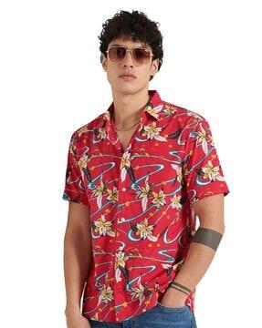 hawaiian box fit printed shirt