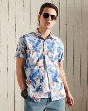 hawaiian box fit printed shirt