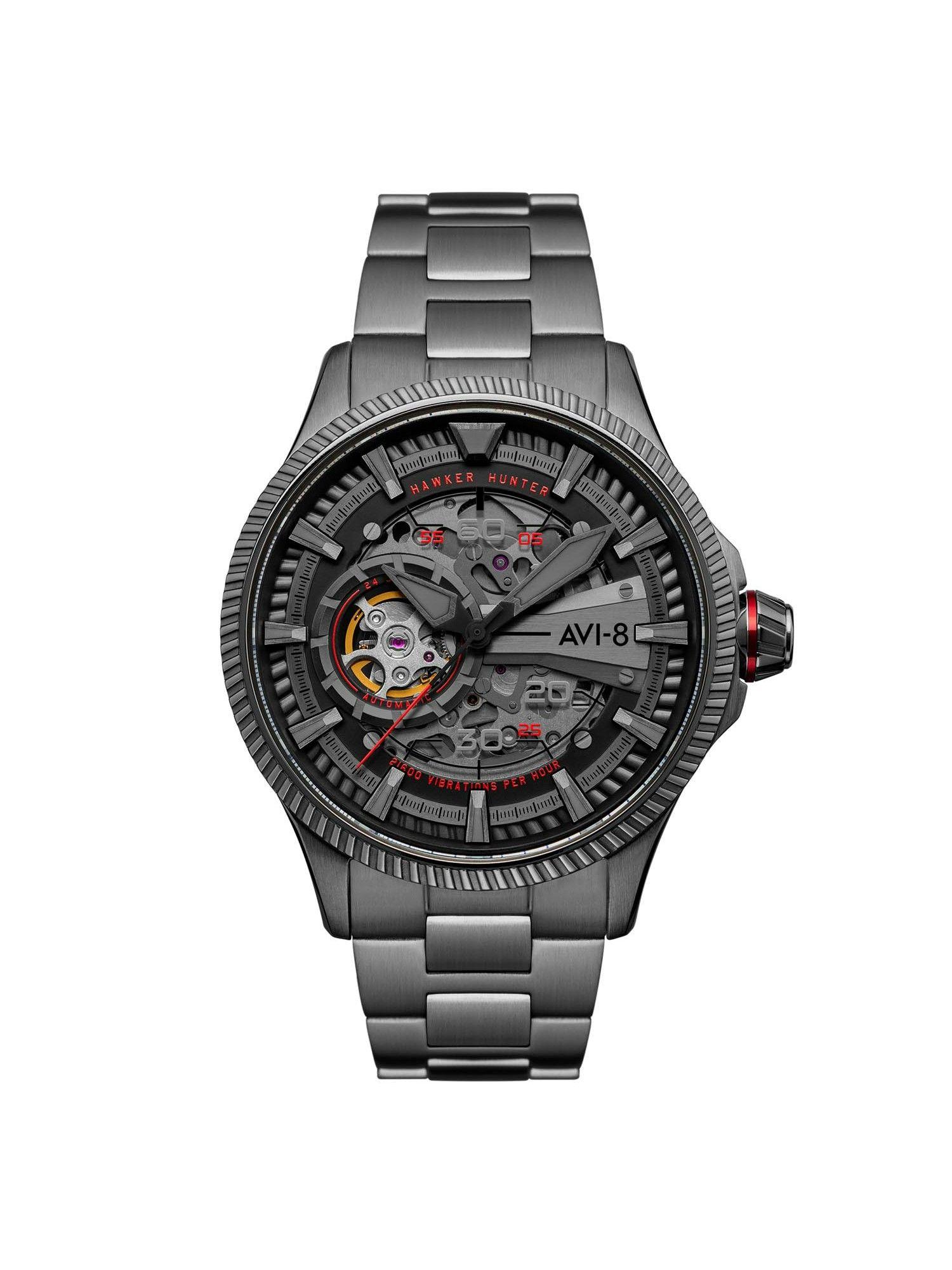 hawker hunter automatic skeleton black luminova round dial mens watch - av-4078-33