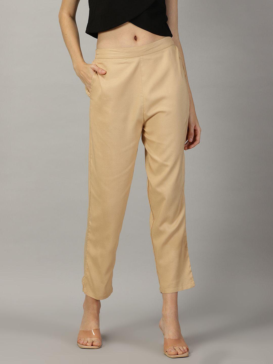 hay women tan relaxed straight leg trousers