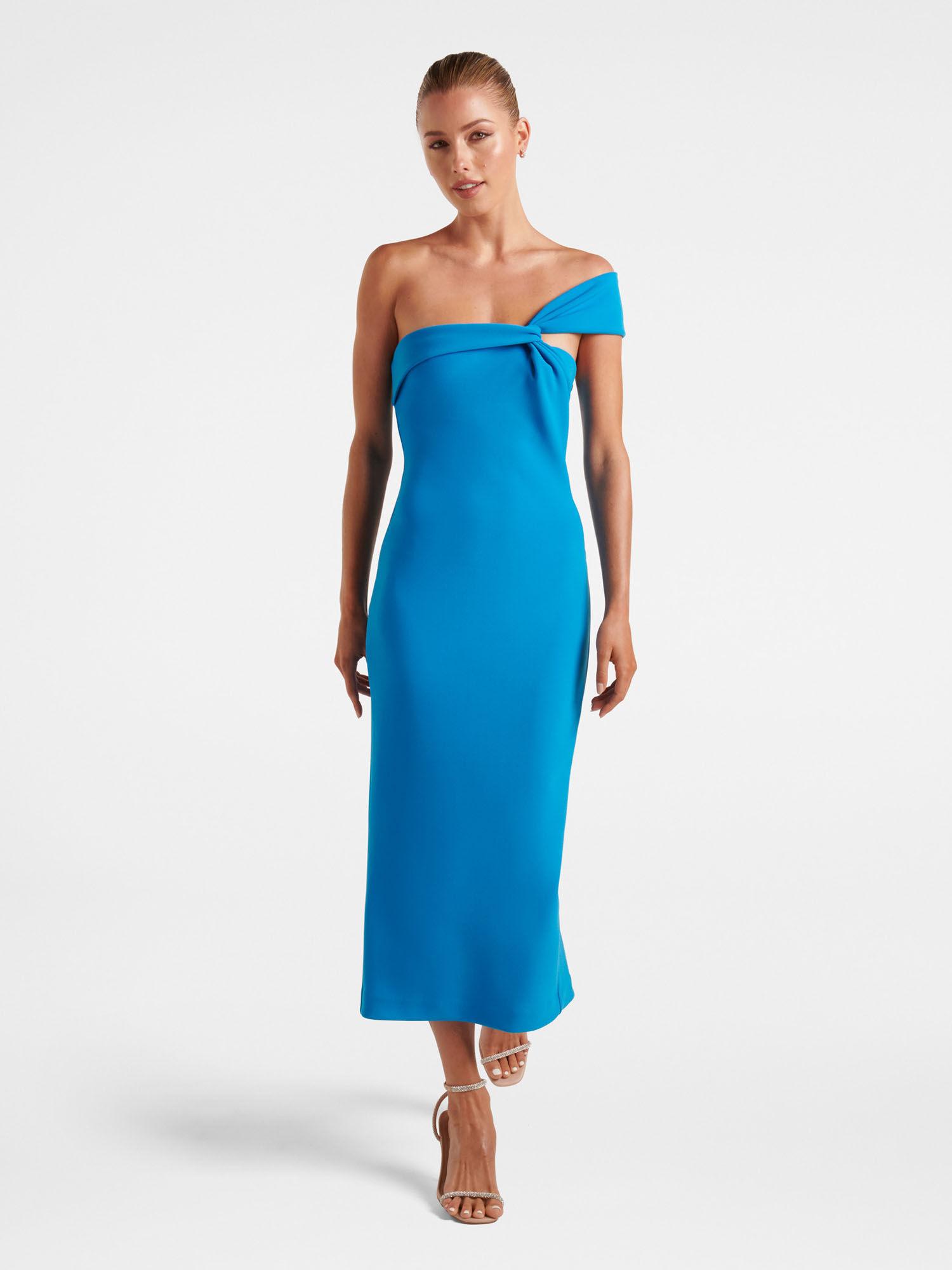 haylee asymm neck bodycon midi dress