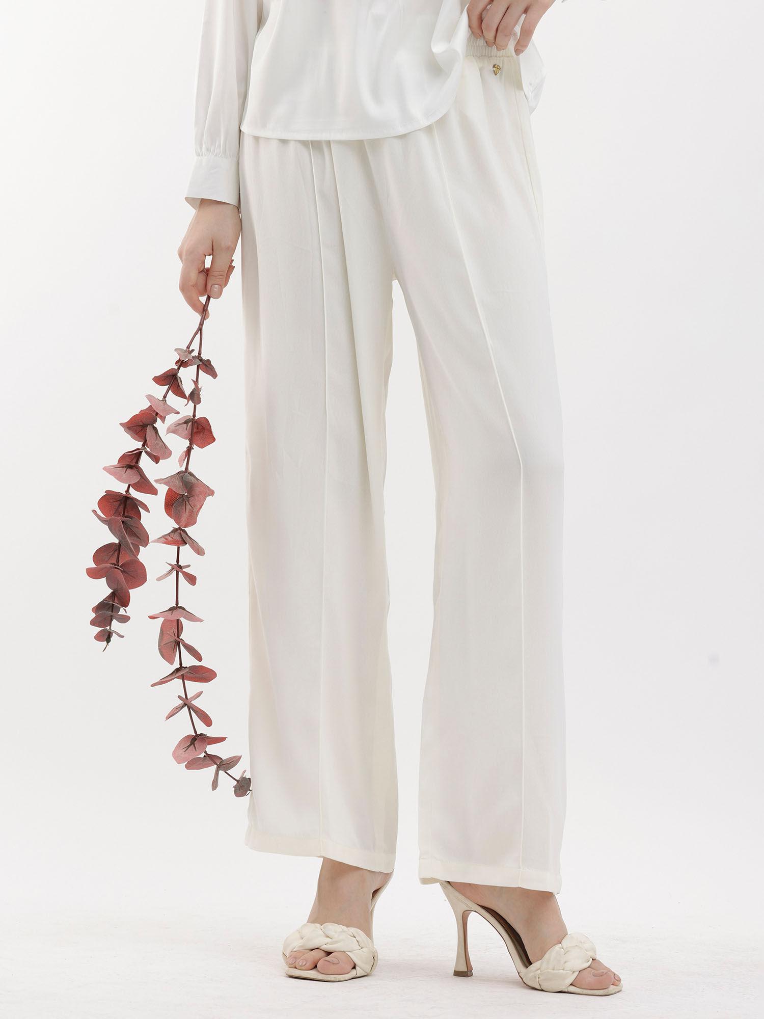 haz light off white solid trouser