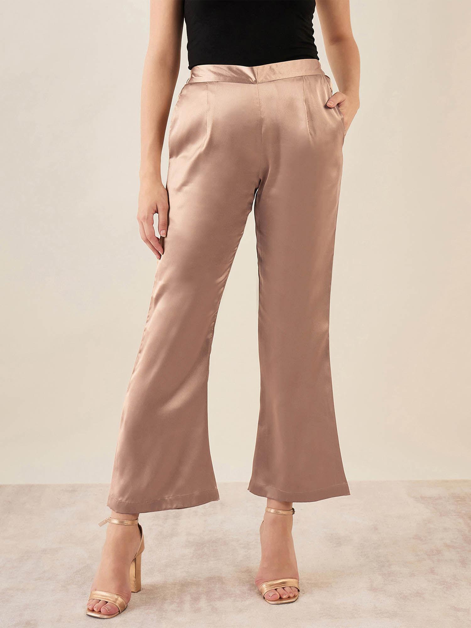 hazel brown bell bottom satin pant