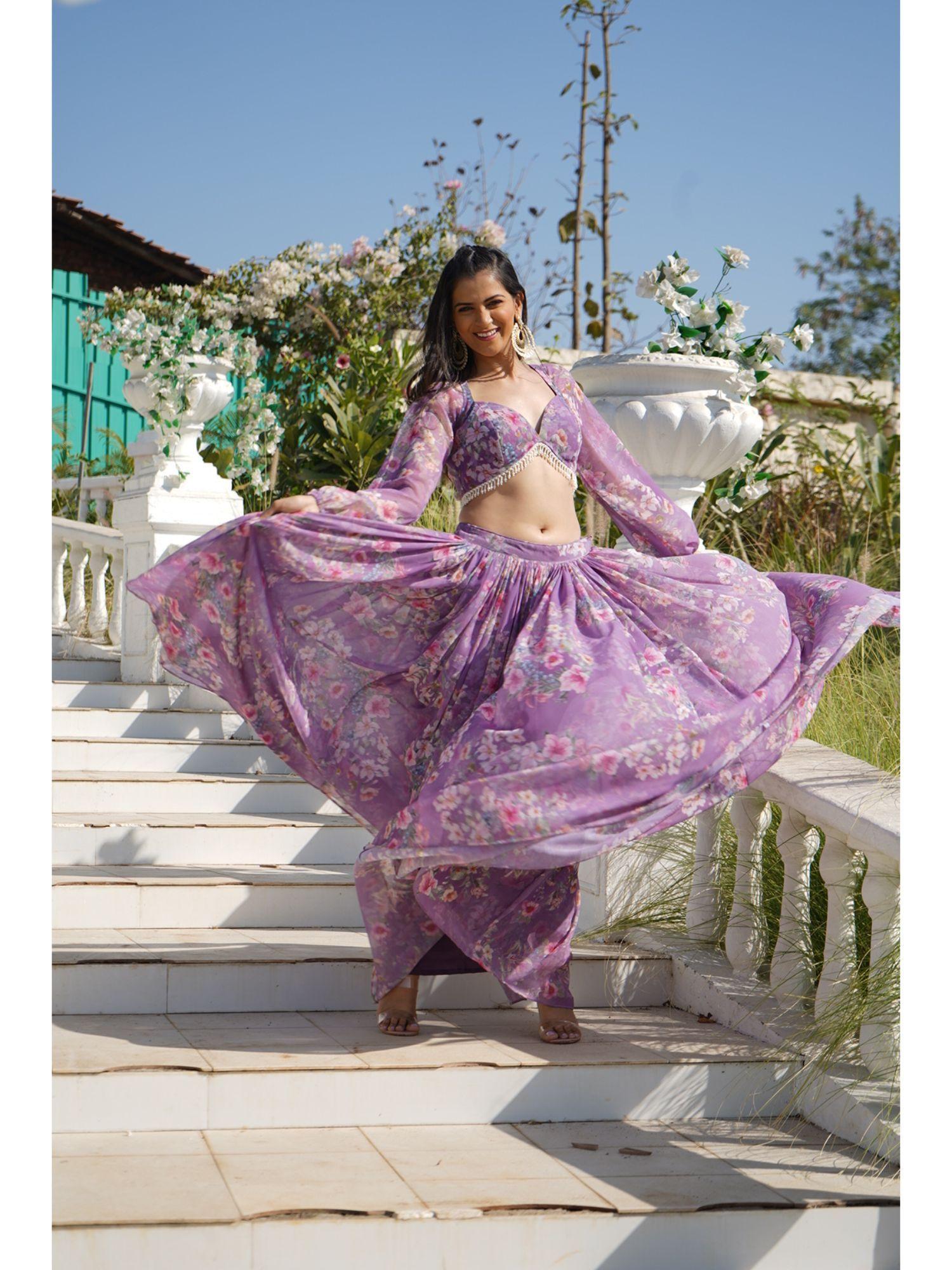 hazel purple lehenga and blouse with dupatta (set of 3)