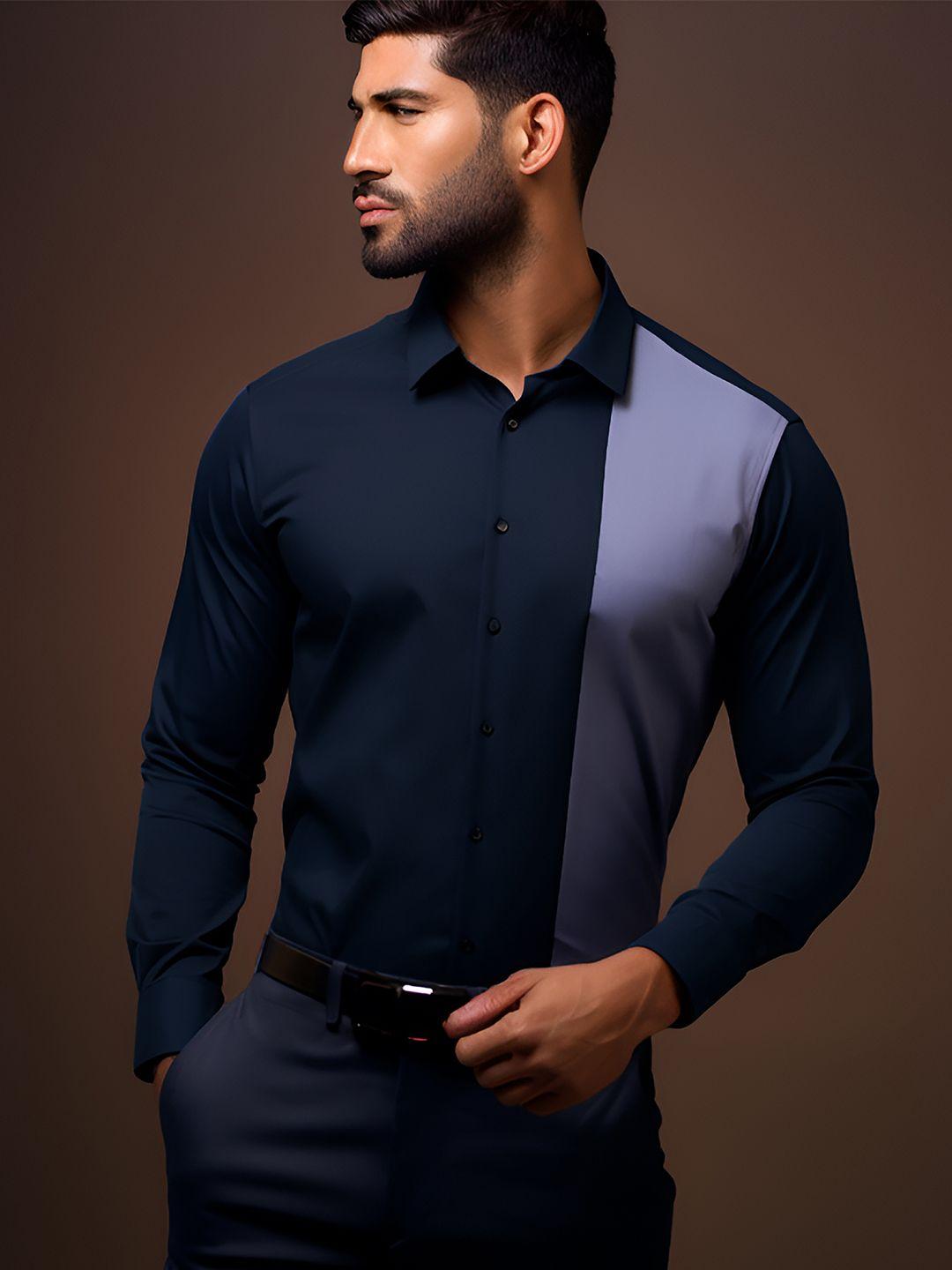 he spoke colourblocked modern tailored fit cotton formal shirt