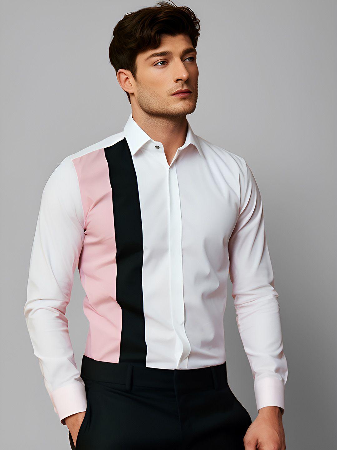 he spoke colourblocked modern tailored fit cotton twill shirt